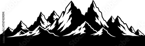 
Mountain skyline silhouette. This image shows a vector clipart illustration design of a mountain range with sharp peaks and snow-capped summits. Vector clipart illustration design