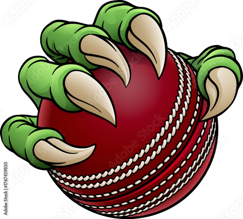 A cricket claw sports illustration of an eagle or animal monster hand holding ball