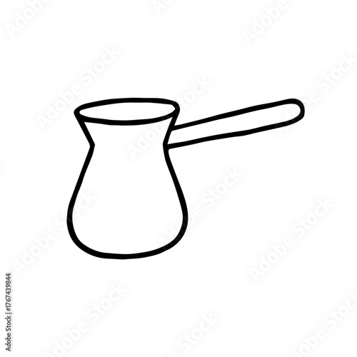 A doodle-style linear icon of a traditional Turkish coffee pot (cezve), symbolizing authentic brewing traditions and rich coffee heritage.