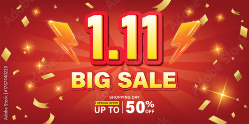 Flash Sale 1.11 Shopping Day Promotion with Lightning Bolt and Discount Offer