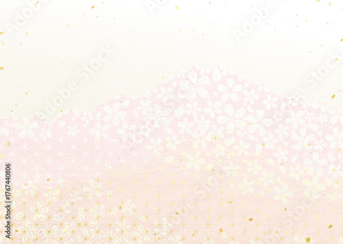 麻の葉模様と桜の花柄を組み合わせた和風背景イラスト