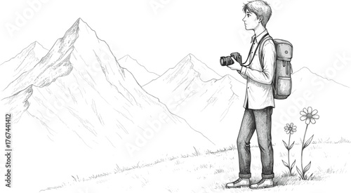 landscape drawing, nature exploration illustration