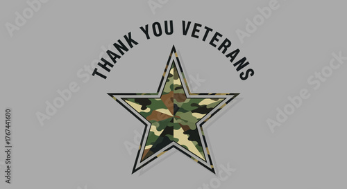 Honoring service: Camouflage star emblem with grateful acknowledgement for veterans dedication