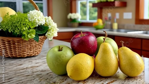 Wallpaper Mural Colorful display of fresh fruits on a marble countertop in a bright kitchen setting displays healthy food choices for any meal Torontodigital.ca