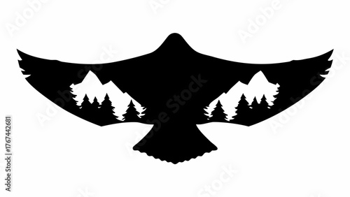 Majestic eagle soars with mountain wilderness landscape inside, perfect for nature lovers and outdoorsy brands