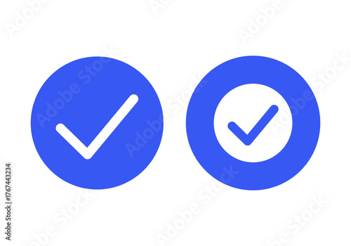 Blue Success Check Circle Flat Colored Illustration for Complete and Approval Concept