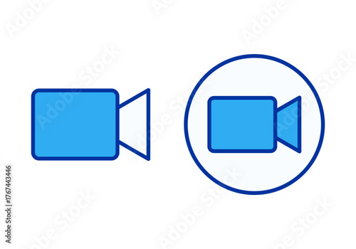 Blue Video Call Flat Colored Illustration for Communication and Online Meeting