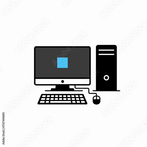 Simple Computer Setup Desktop, Monitor, Keyboard, and Mouse Icon