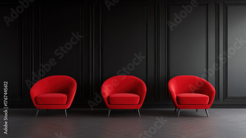 Red chair in a black room