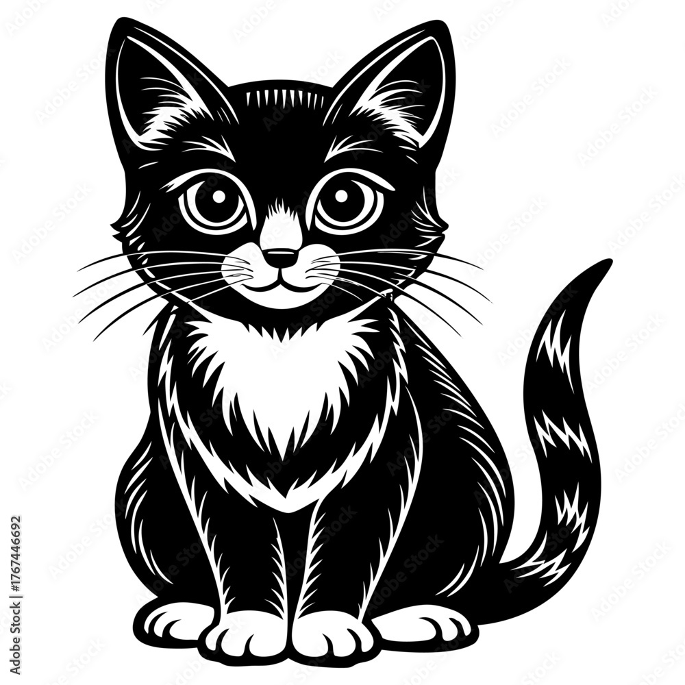 Obraz premium Minimalist Cat Illustration | Simple Black Kitty Vector Design”