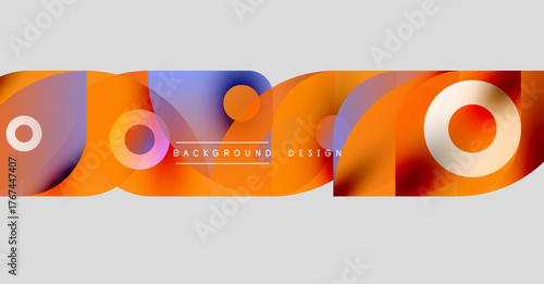 Abstract colorful shapes, flowing lines, dynamic composition. Modern design elements create vibrant visual impact. Background includes text.
