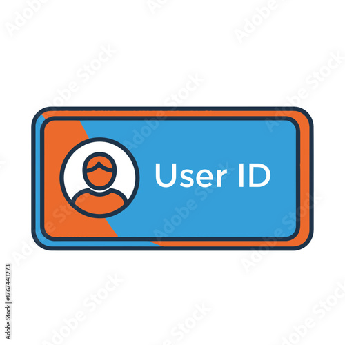 A blue and orange user ID badge with a person icon.