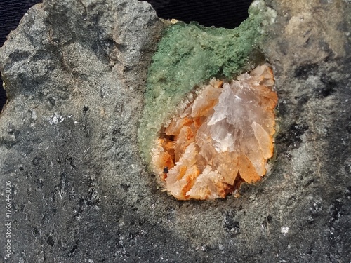 The rock exhibits a distinctive crystallization process within its cavity, where mineral crystals have formed as a result of hydrothermal activity or secondary mineral deposition. Found in Lava Bantal