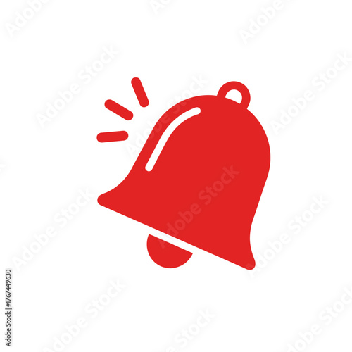 Red bell icon with sound waves, symbolizing notification or alert.