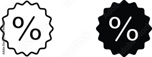 Percentage icon, discount label, sale badge, offer symbol, promo tag, retail deal, price cut, coupon mark, marketing sticker, shop discount.