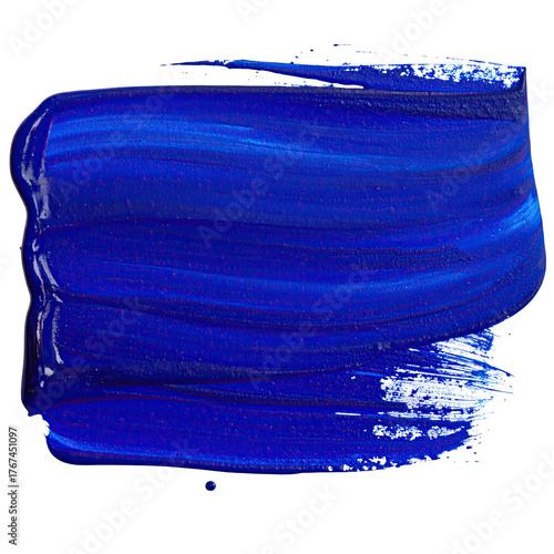 A single brushstroke of vivid royal blue paint, textured, against a stark black background