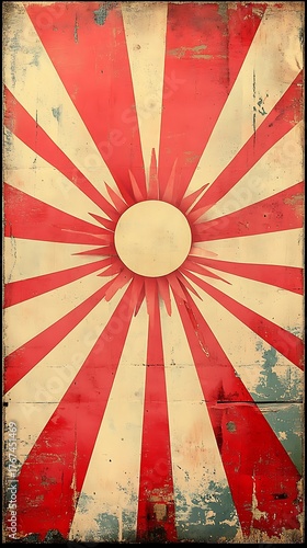 Wallpaper Mural Distressed red and cream sunburst design painting with visible brushstrokes and weathered texture Torontodigital.ca