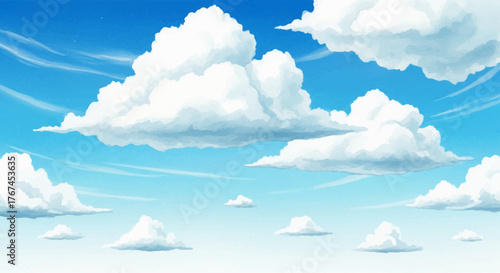 Watercolor Clouds in a Light Blue Sky A Peaceful, Cartoon-Style Backdrop for Digital Art and Design