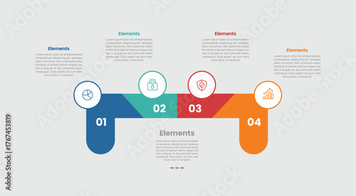 4 elements infographic comparison diagram with thick line horizontal with circle badge top with 4 step for slide presentation