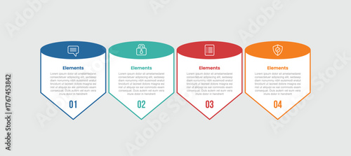 4 elements infographic comparison diagram with 3d shape with circle cylinder and arrow bottom direction with 4 step for slide presentation