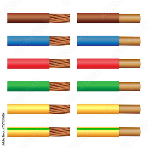 Single and multi core vector cables isolated on white