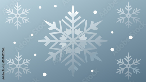 A collection of snowflakes and dots on a light blue background