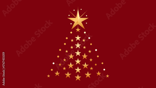 Golden stars christmas tree on a red background illustration art