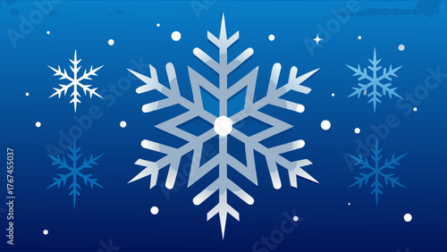 A blue background with snowflakes and white dots scattered around it