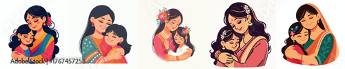 Indian mother hugging her daughter