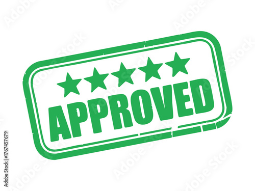 Vector art of green approved stamp with stars a visual representation of validation, acceptance, and quality assurance with a touch of elegance