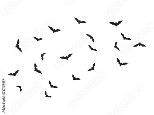 Vector art of flock of bats flying a spooky and mysterious representation of halloween, night, and the creatures of the dark silhouette