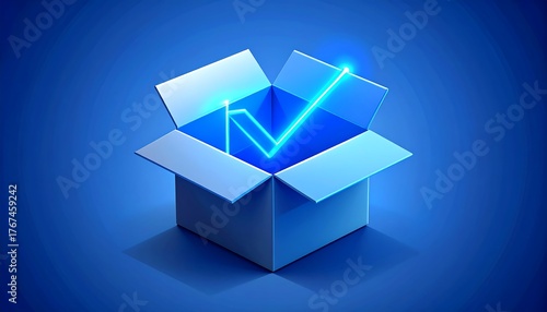 Open box with glowing blue checkmark graphic