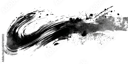 Black grunge brush stroke texture background .abstract ink paint smudge banner rough dirty splatter design .artistic vector brushstroke backdrop .modern graphic decorative element illustration .