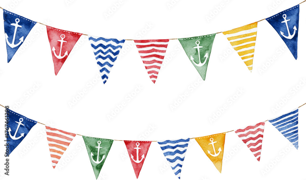 Obraz premium Watercolor Nautical Banner Garlands