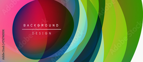 Abstract colorful layers create dynamic background. Vivid hues blend, forming circular, linear patterns. Modern design element.