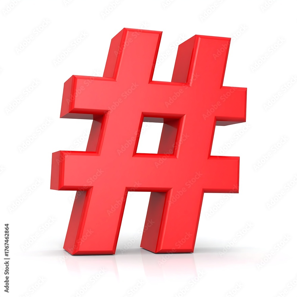 Obraz premium Red 3D hashtag symbol, isolated