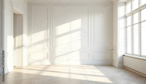 Wallpaper Mural Bright empty room with white walls and wooden floor. Torontodigital.ca