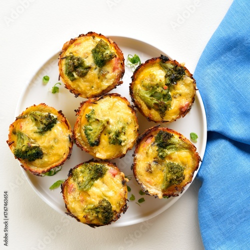Breakfast egg muffins cups on light background