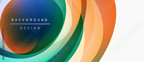 Abstract colorful layers create dynamic background. Smooth gradients blend orange, blue, green hues. Modern design element for projects.