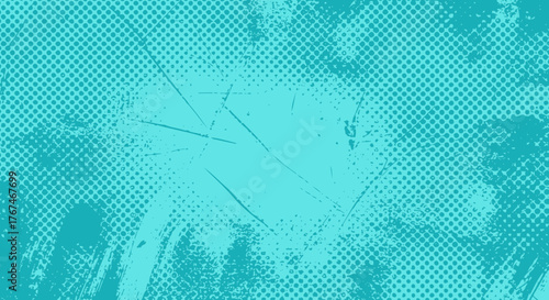 Retro comic book background with halftone dots and grunge texture in turquoise