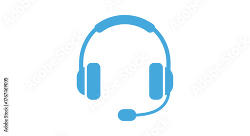 Stylized vector illustration of blue headphones with a microphone on a white background
