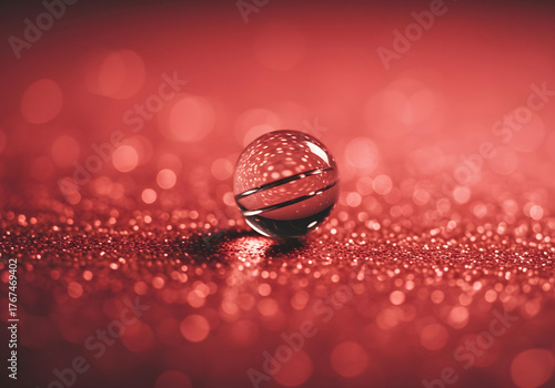 Transparent Sphere with Stripes on Red Glitter Background