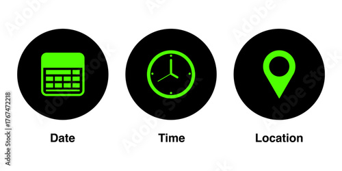 Date Time and Location Icon Set
