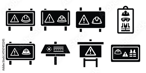 site safety board construction silhouette vector icon element set