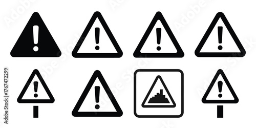 site warning sign construction silhouette vector icon element set