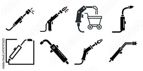 welding torch construction silhouette vector icon element set