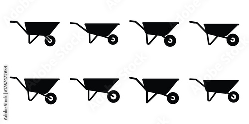 wheelbarrow construction silhouette vector icon element set
