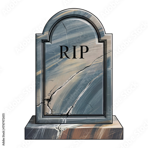 cracked marble tombstone with rip text, transparent background, halloween grave marker, spooky clipart for design use