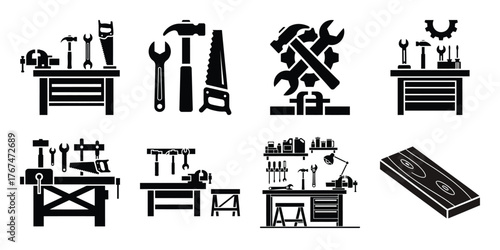 workshop construction silhouette vector icon element set