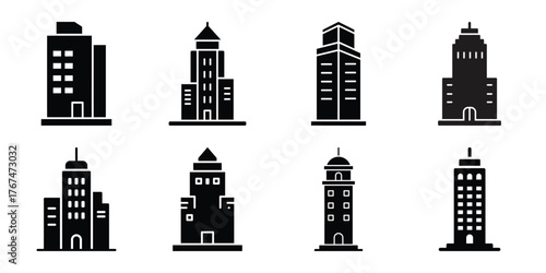 building tower construction silhouette vector icon element set